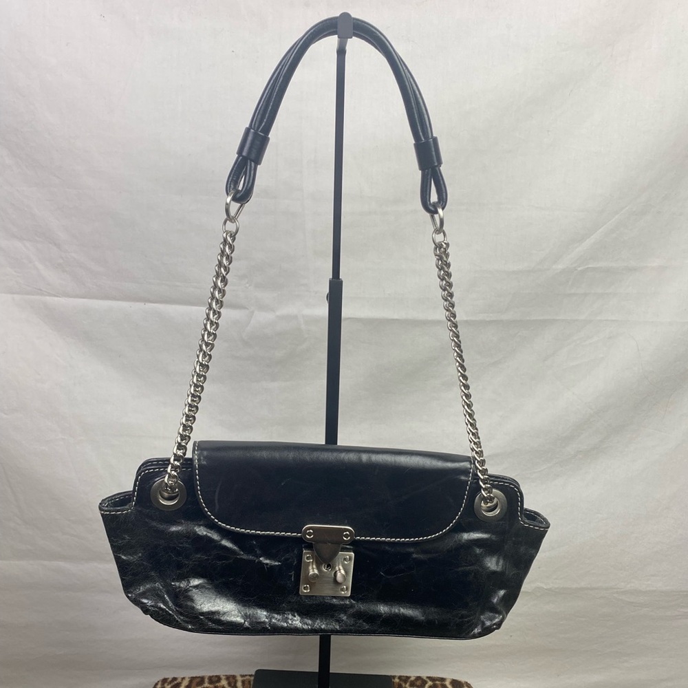 Vintage Y2K Hype black leather chain strap bag
